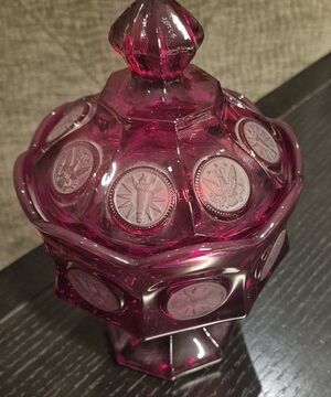 Fostoria Vintage Ruby Red Coin Lidded Candy Dish.